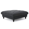 Capri Ottoman, Tufted Dark Gray Fabric, 41" Square Birch Wood Frame