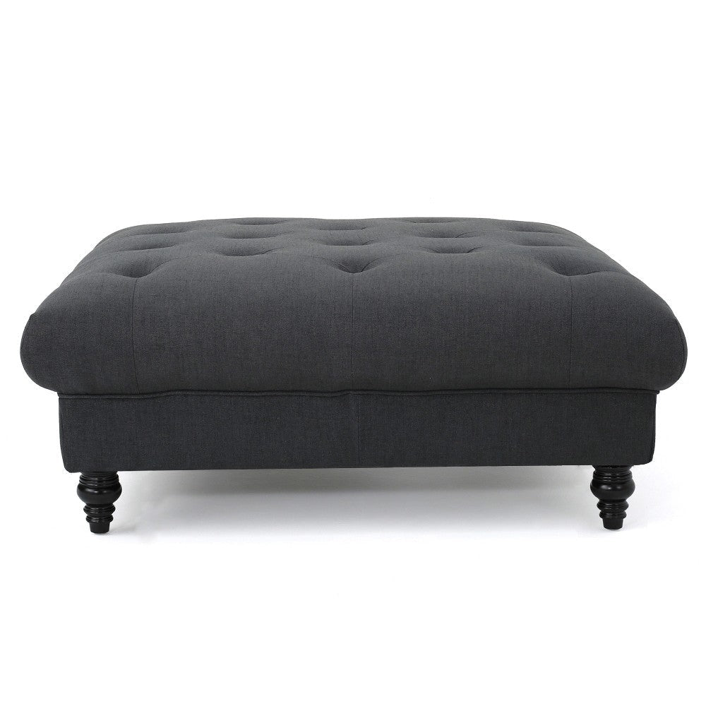 Capri Ottoman Tufted Dark Gray Fabric 41’’ Square Birch Wood Frame BM325033
