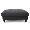 Capri Ottoman, Tufted Dark Gray Fabric, 41" Square Birch Wood Frame