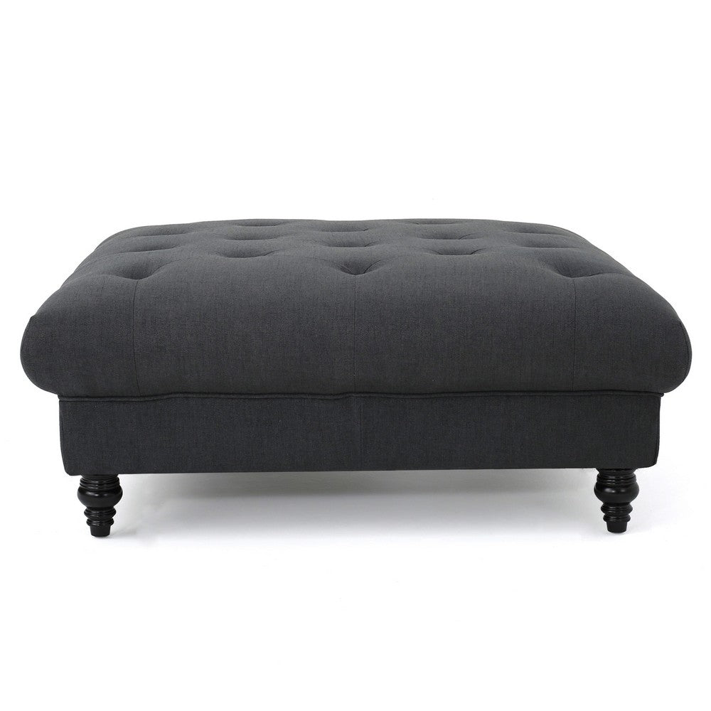 Capri Ottoman, Tufted Dark Gray Fabric, 41" Square Birch Wood Frame