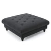 Capri Ottoman, Tufted Dark Gray Fabric, 41" Square Birch Wood Frame
