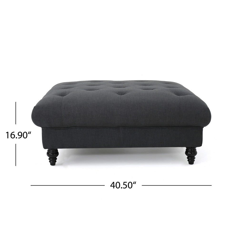 Capri Ottoman, Tufted Dark Gray Fabric, 41" Square Birch Wood Frame