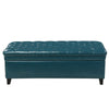 Rhya Storage Ottoman Bench Teal Blue Faux Leather Brown Wood 50’’ BM325034