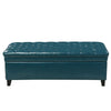 Rhya Storage Ottoman Bench, Teal Blue Faux Leather, Brown Wood 50"