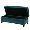 Rhya Storage Ottoman Bench, Teal Blue Faux Leather, Brown Wood 50"