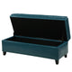 Rhya Storage Ottoman Bench, Teal Blue Faux Leather, Brown Wood 50"