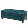Rhya Storage Ottoman Bench, Teal Blue Faux Leather, Brown Wood 50"