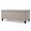 Sharon Storage Ottoman Bench, Beige Fabric, Nailhead Trim, 42" Frame
