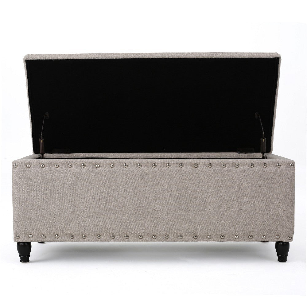 Sharon Storage Ottoman Bench Beige Fabric Nailhead Trim 42’’ Frame BM325035