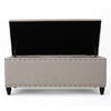 Sharon Storage Ottoman Bench, Beige Fabric, Nailhead Trim, 42" Frame