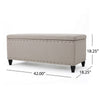 Sharon Storage Ottoman Bench, Beige Fabric, Nailhead Trim, 42" Frame