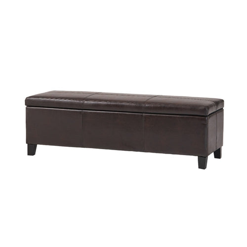 Elias Storage Ottoman Bench, Rich Brown Faux Leather, 51" Wood Frame