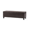 Elias Storage Ottoman Bench, Rich Brown Faux Leather, 51" Wood Frame