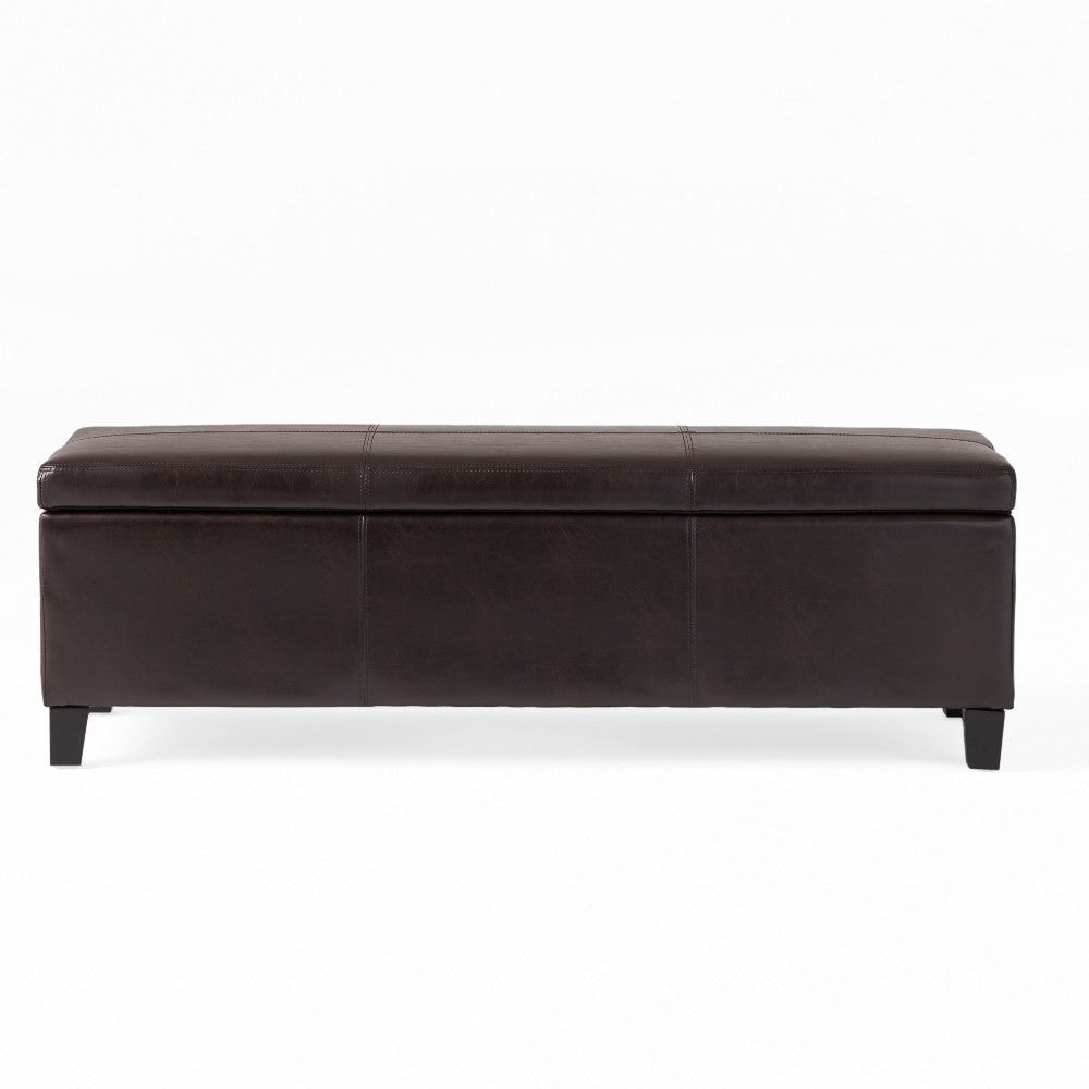 Elias Storage Ottoman Bench Rich Brown Faux Leather 51’’ Wood Frame