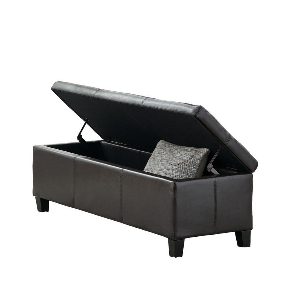 Elias Storage Ottoman Bench Rich Brown Faux Leather 51’’ Wood Frame