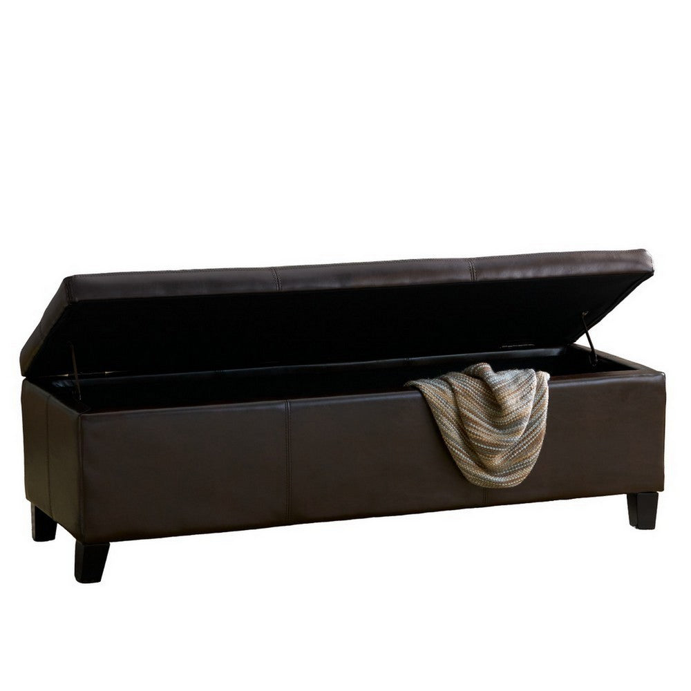 Elias Storage Ottoman Bench, Rich Brown Faux Leather, 51" Wood Frame