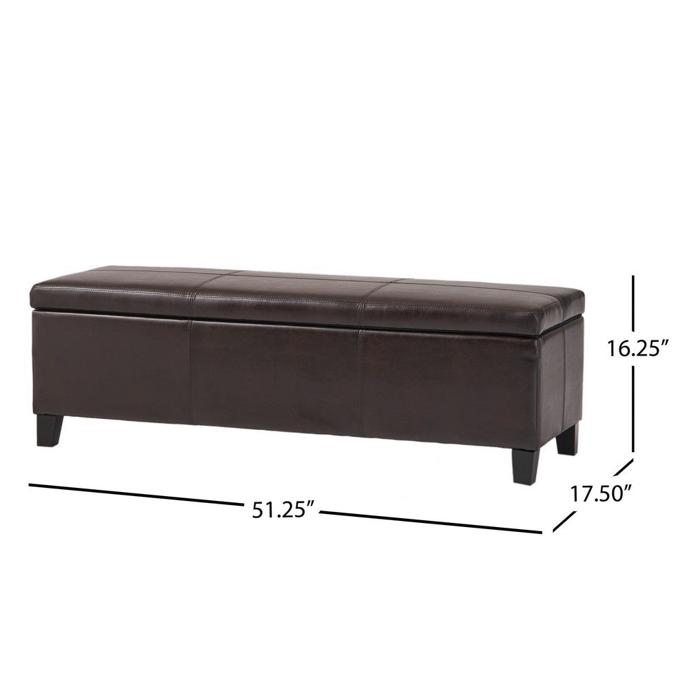 Elias Storage Ottoman Bench, Rich Brown Faux Leather, 51" Wood Frame