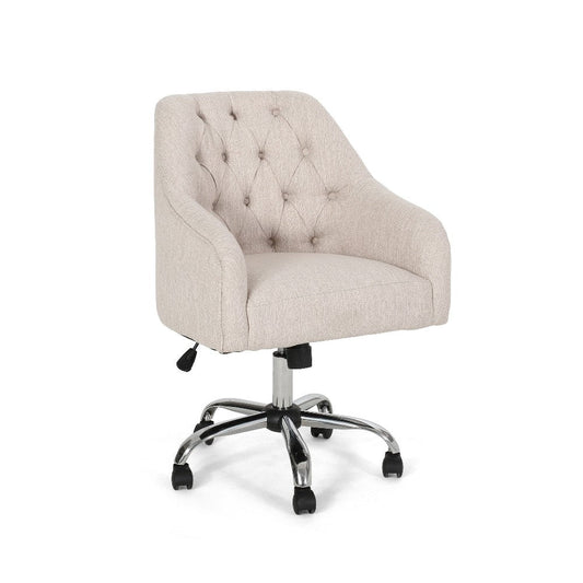 Nysa Swivel Office Chair, Rolling, Tufted Beige Fabric, Chrome Steel