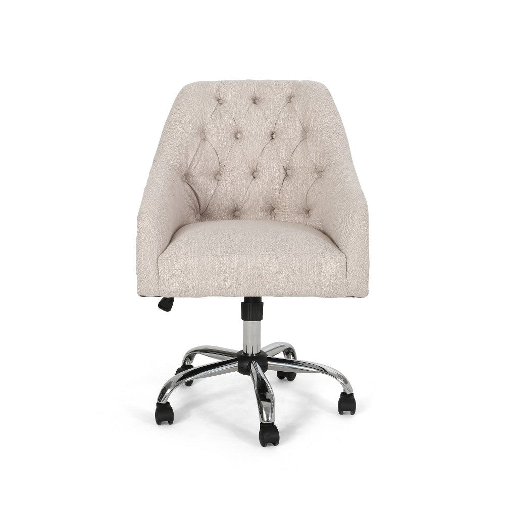 Nysa Swivel Office Chair Rolling Tufted Beige Fabric Chrome Steel BM325037