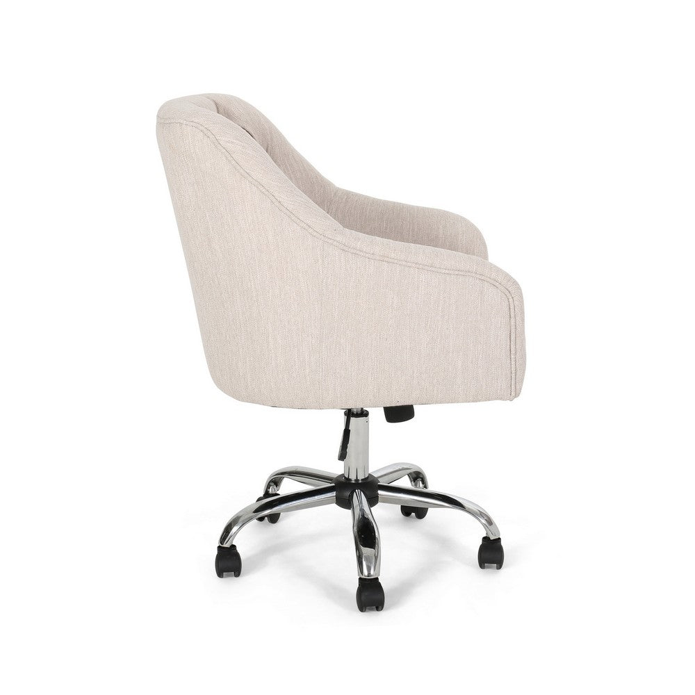 Nysa Swivel Office Chair, Rolling, Tufted Beige Fabric, Chrome Steel