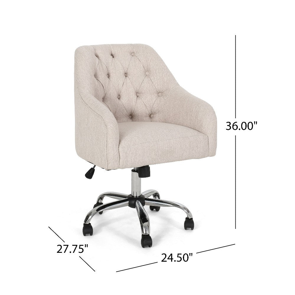 Nysa Swivel Office Chair Rolling Tufted Beige Fabric Chrome Steel BM325037