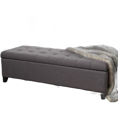 Nira Storage Ottoman Bench, Button Tufted Dark Gray Fabric, 51" Frame