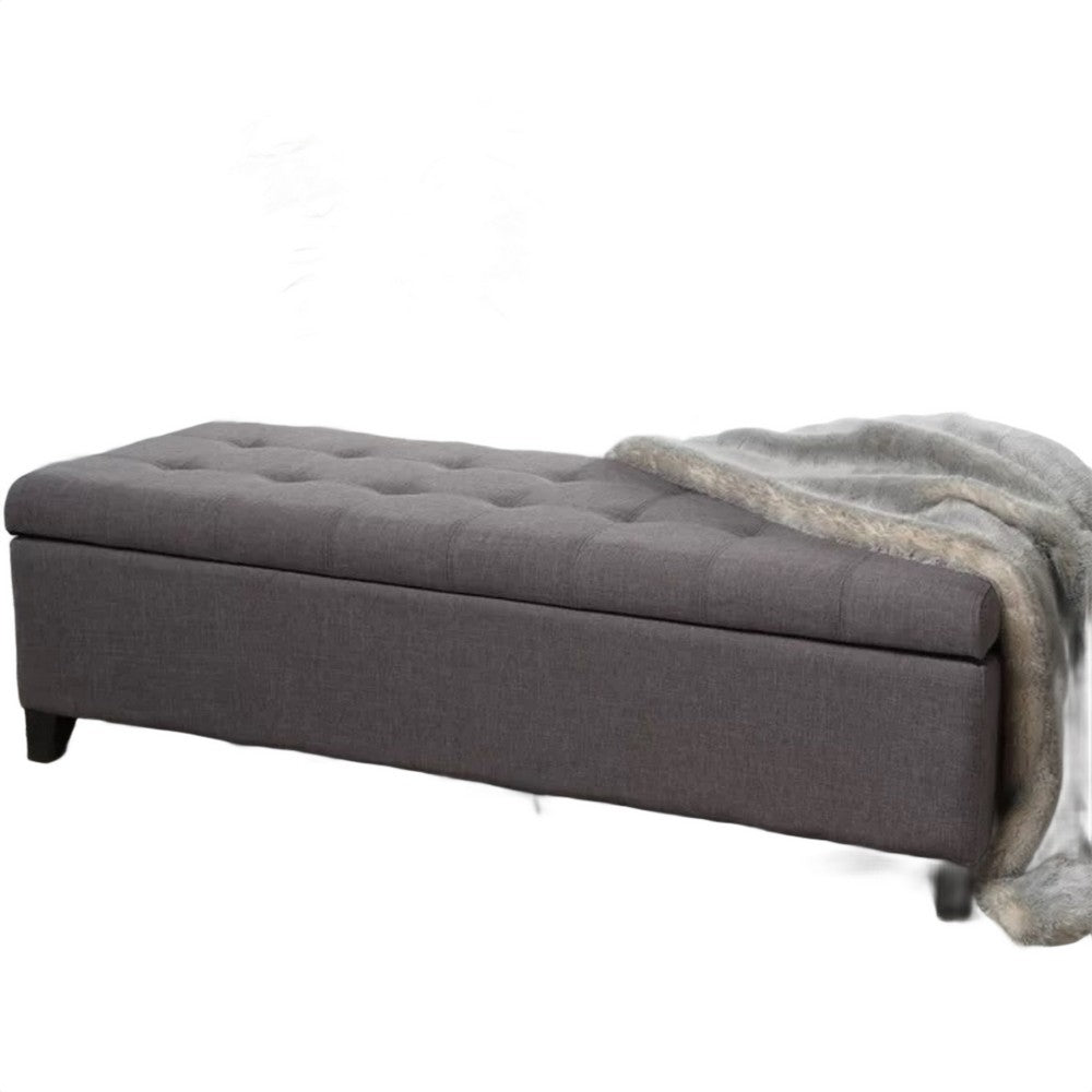 Nira Storage Ottoman Bench, Button Tufted Dark Gray Fabric, 51" Frame
