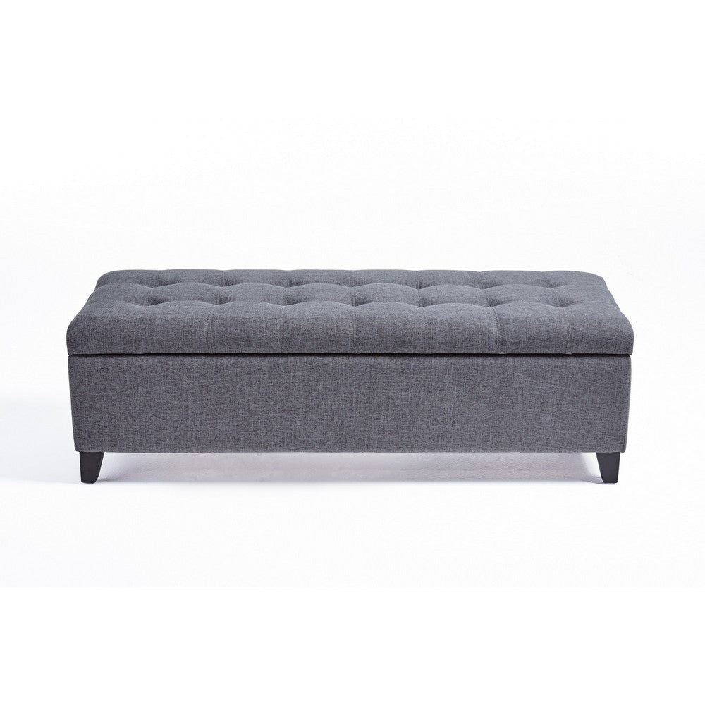 Nira Storage Ottoman Bench, Button Tufted Dark Gray Fabric, 51" Frame