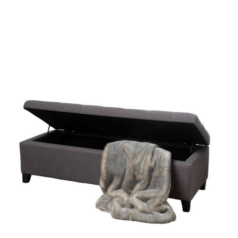 Nira Storage Ottoman Bench, Button Tufted Dark Gray Fabric, 51" Frame