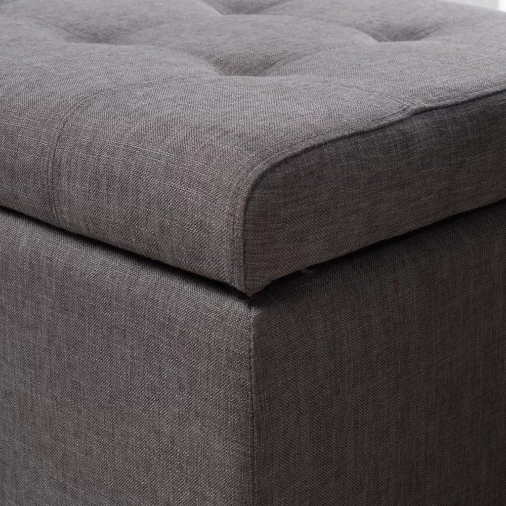 Nira Storage Ottoman Bench, Button Tufted Dark Gray Fabric, 51" Frame
