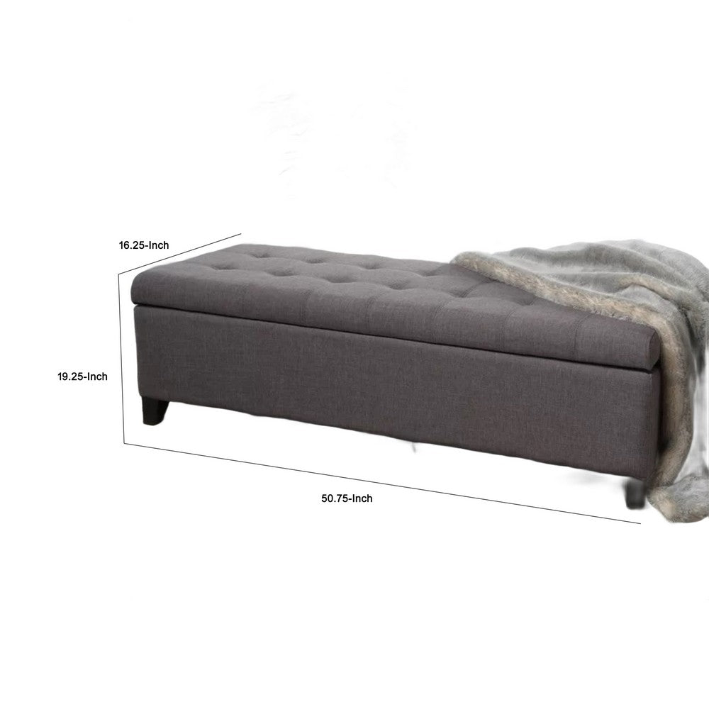 Nira Storage Ottoman Bench, Button Tufted Dark Gray Fabric, 51" Frame