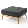 Ottoman, Tufted Dark Gray Fabric, Plush Cushion, 32" Brown Wood Frame