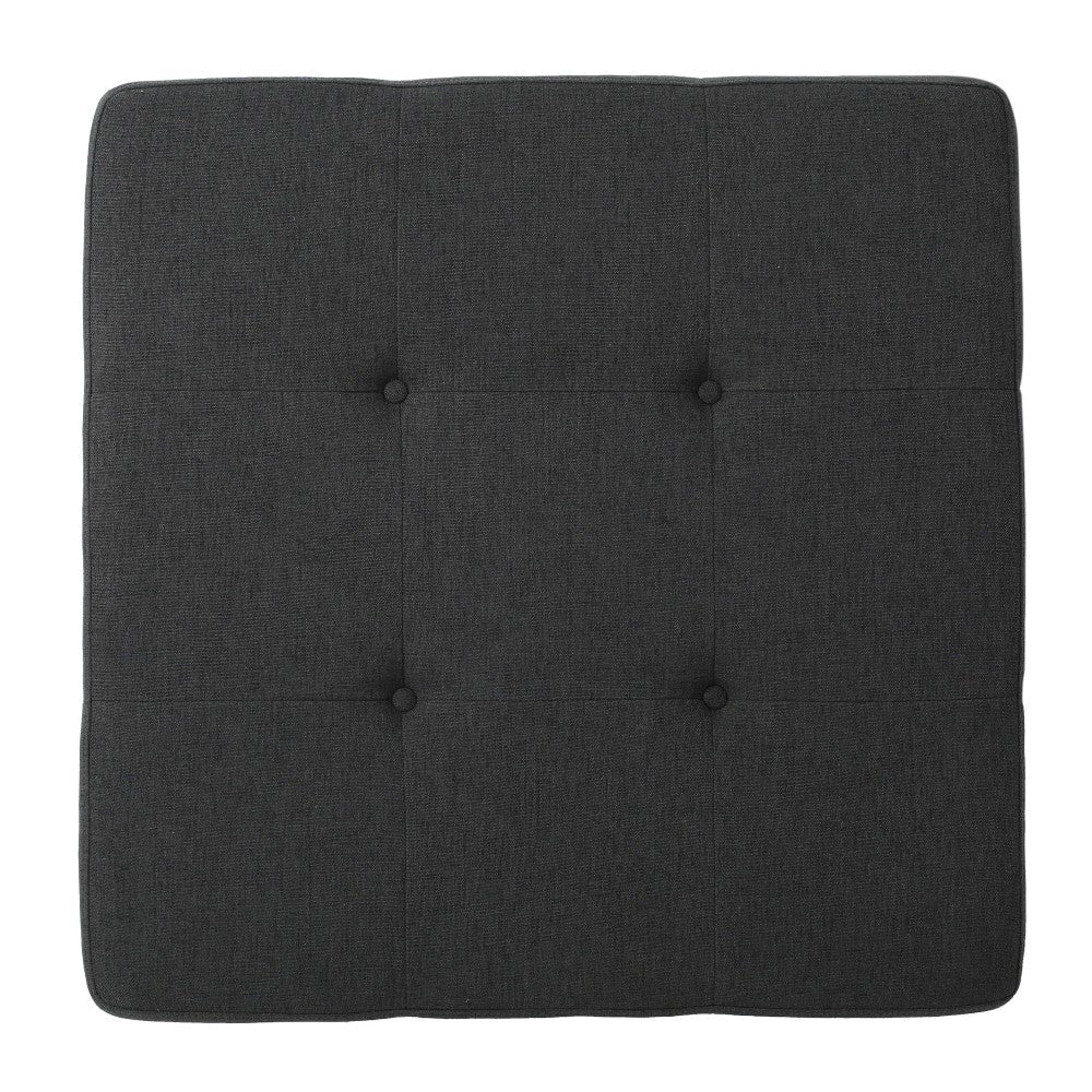 Ottoman Tufted Dark Gray Fabric Plush Cushion 32’’ Brown Wood Frame BM325041