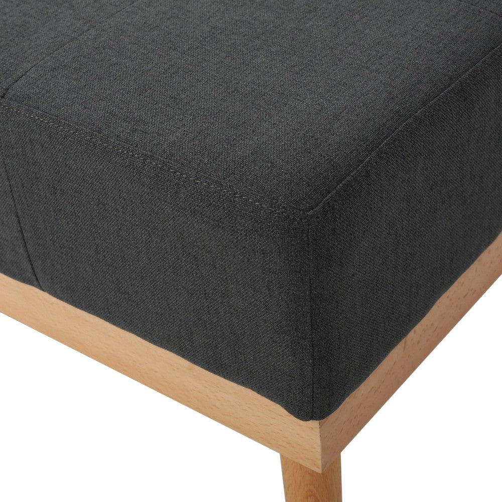 Ottoman Tufted Dark Gray Fabric Plush Cushion 32’’ Brown Wood Frame BM325041