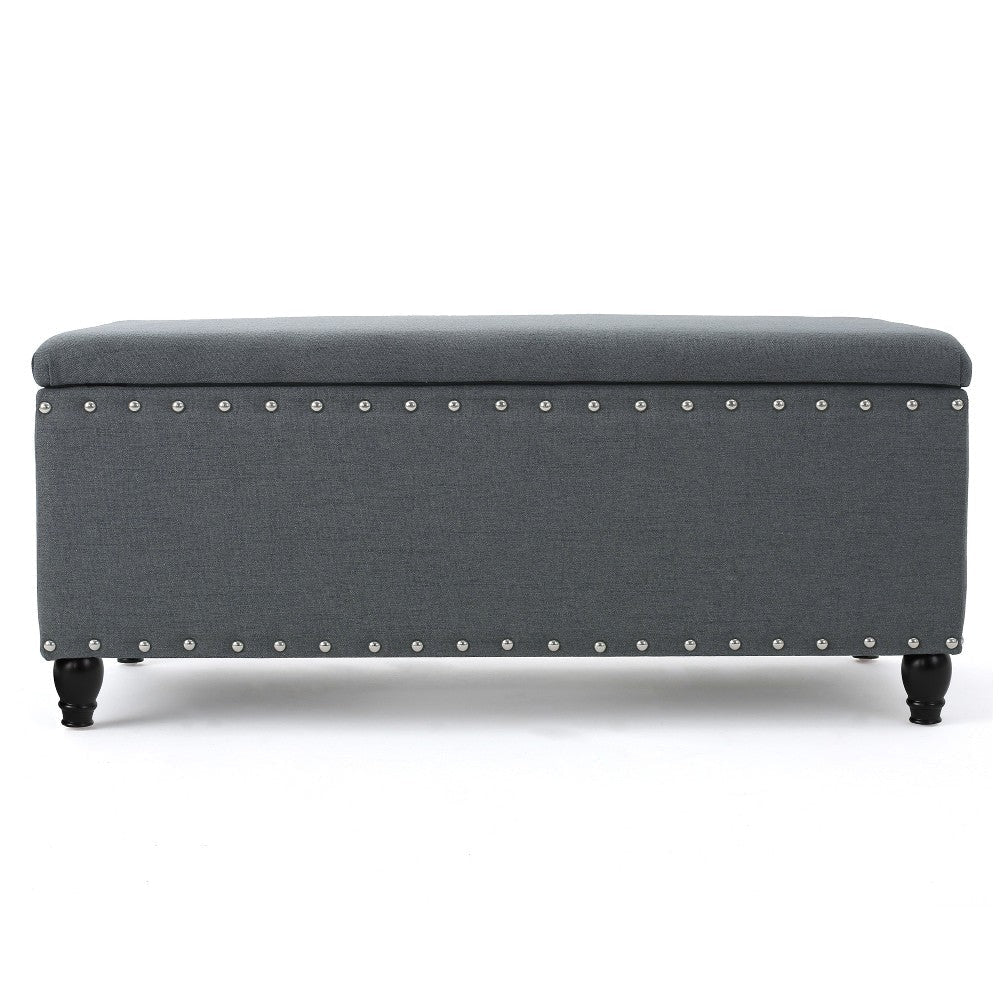 Sharon Storage Ottoman Bench Dark Gray Fabric Nailhead Trim 42’’ BM325044