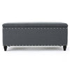 Sharon Storage Ottoman Bench, Dark Gray Fabric, Nailhead Trim, 42"