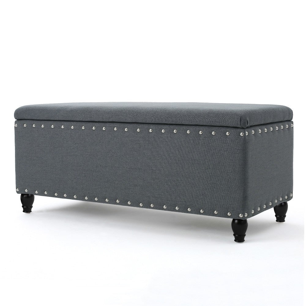 Sharon Storage Ottoman Bench Dark Gray Fabric Nailhead Trim 42’’ BM325044