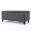 Sharon Storage Ottoman Bench, Dark Gray Fabric, Nailhead Trim, 42"