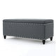 Sharon Storage Ottoman Bench, Dark Gray Fabric, Nailhead Trim, 42"