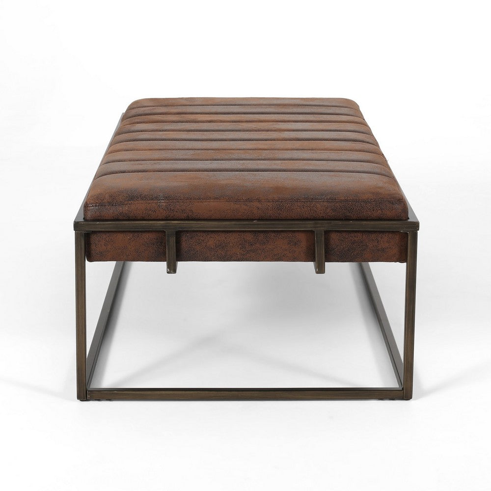 Shami Ottoman Bench, Brown Velvet Stitch Tufted, Brushed Gold Iron 49"