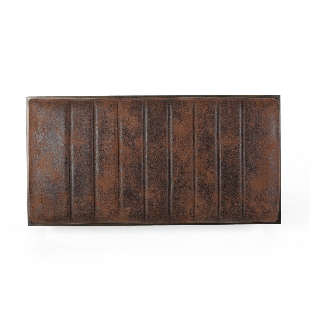Shami Ottoman Bench, Brown Velvet Stitch Tufted, Brushed Gold Iron 49"