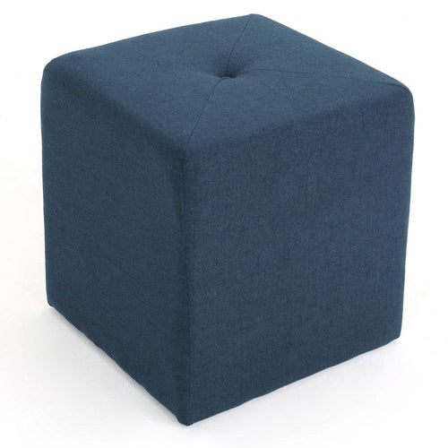 Liasa Ottoman, 17" Square Cube Shape, Navy Blue Fabric, Plush Cushion