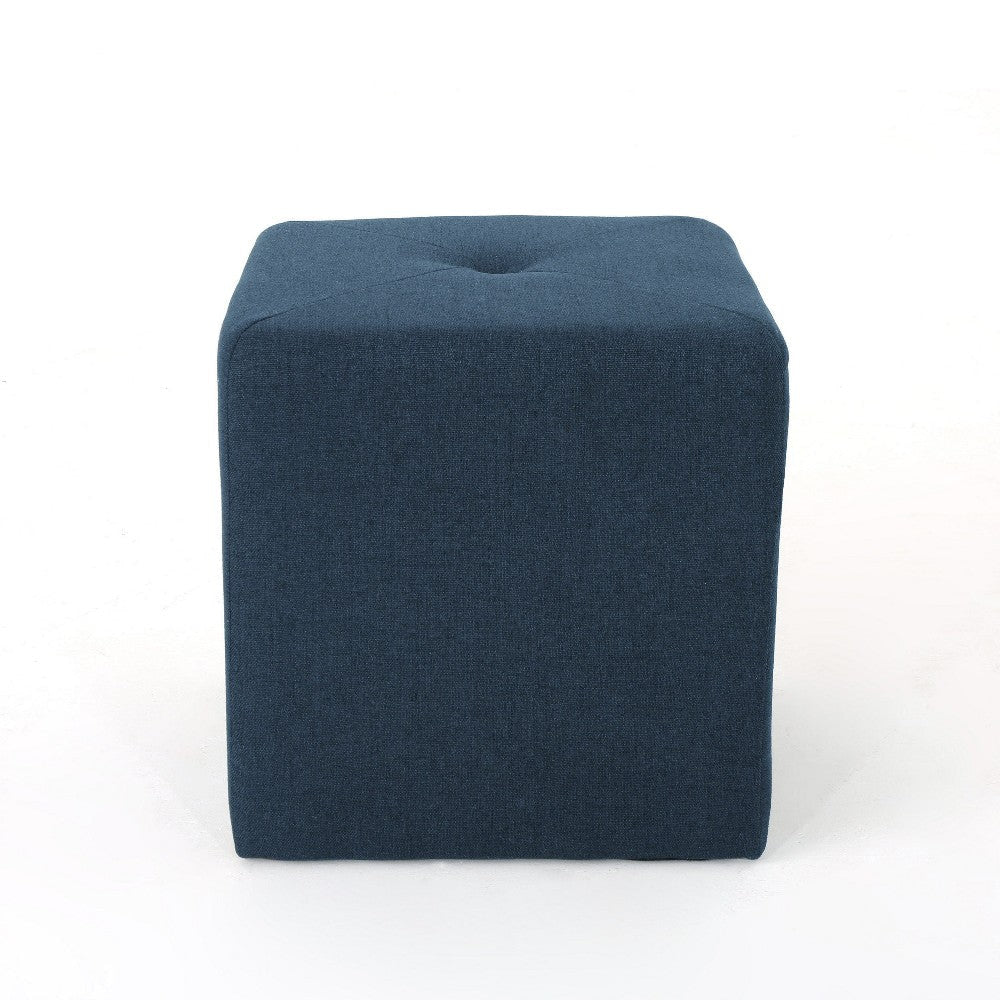 Liasa Ottoman 17’’ Square Cube Shape Navy Blue Fabric Plush Cushion BM325046