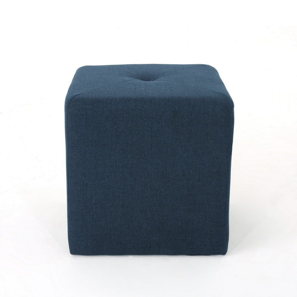 Liasa Ottoman, 17" Square Cube Shape, Navy Blue Fabric, Plush Cushion