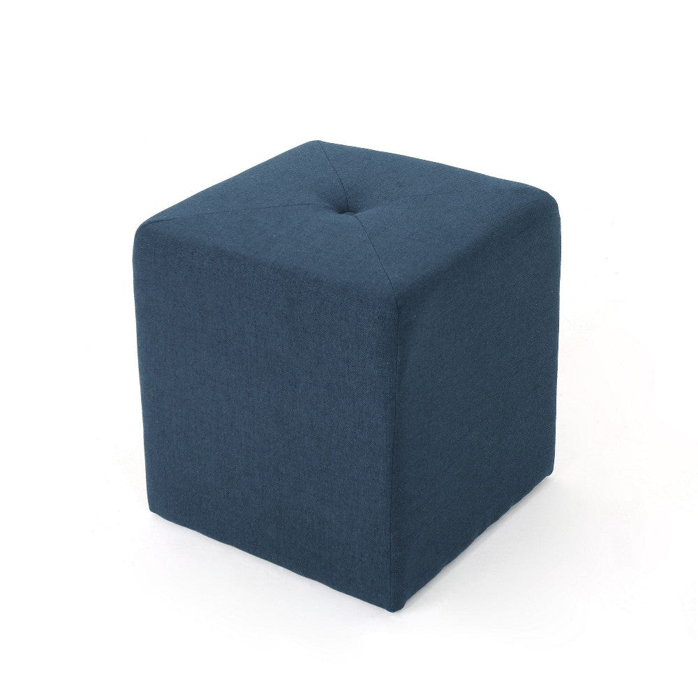 Liasa Ottoman 17’’ Square Cube Shape Navy Blue Fabric Plush Cushion BM325046