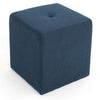 Liasa Ottoman, 17" Square Cube Shape, Navy Blue Fabric, Plush Cushion