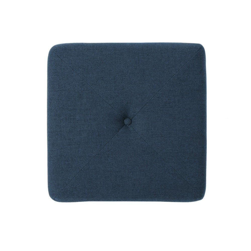 Liasa Ottoman, 17" Square Cube Shape, Navy Blue Fabric, Plush Cushion