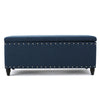 Sharon Storage Ottoman Bench, Navy Blue Fabric, Nailhead Trim, 42"