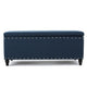 Sharon Storage Ottoman Bench, Navy Blue Fabric, Nailhead Trim, 42"