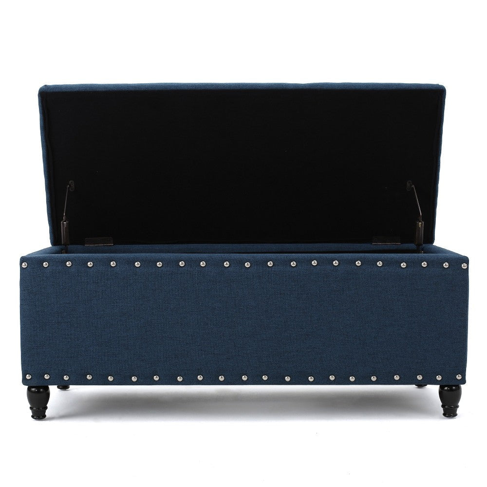 Sharon Storage Ottoman Bench Navy Blue Fabric Nailhead Trim 42’’ BM325047